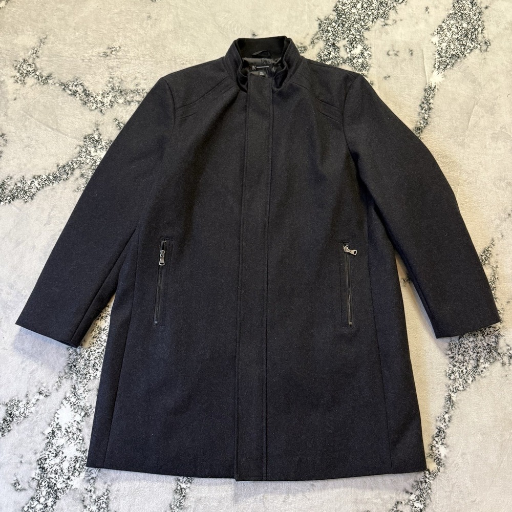 INC Top Coat Mens Size XXL Black Kylo Mock Neck Snap Placket Full Length Zipper